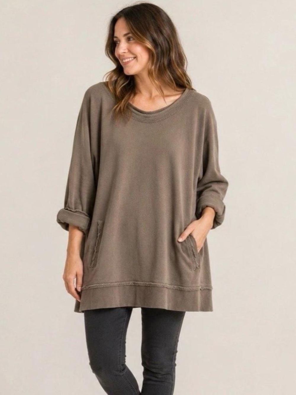 Soft Surroundings Oversized Tunic Sweater Cozy Loungewear Cotton Pockets Sz M